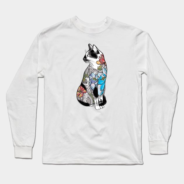 Cat in Lotus Tattoo Long Sleeve T-Shirt by runcatrun